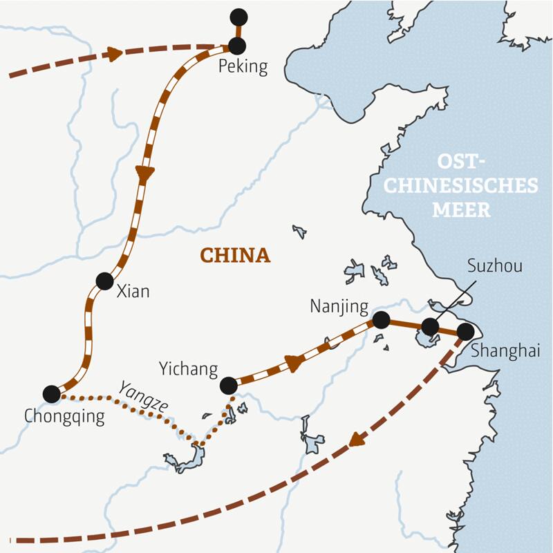 Reiseverlauf der China Marco Polo Entdeckerreise.