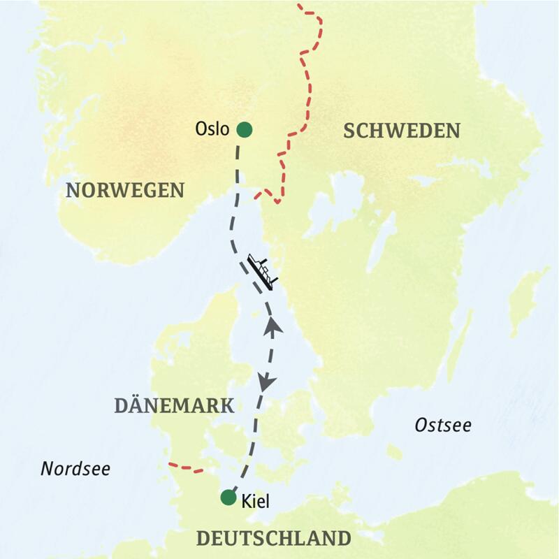 Karte der Oslo Reise mit eingezeichnetem Verlauf.