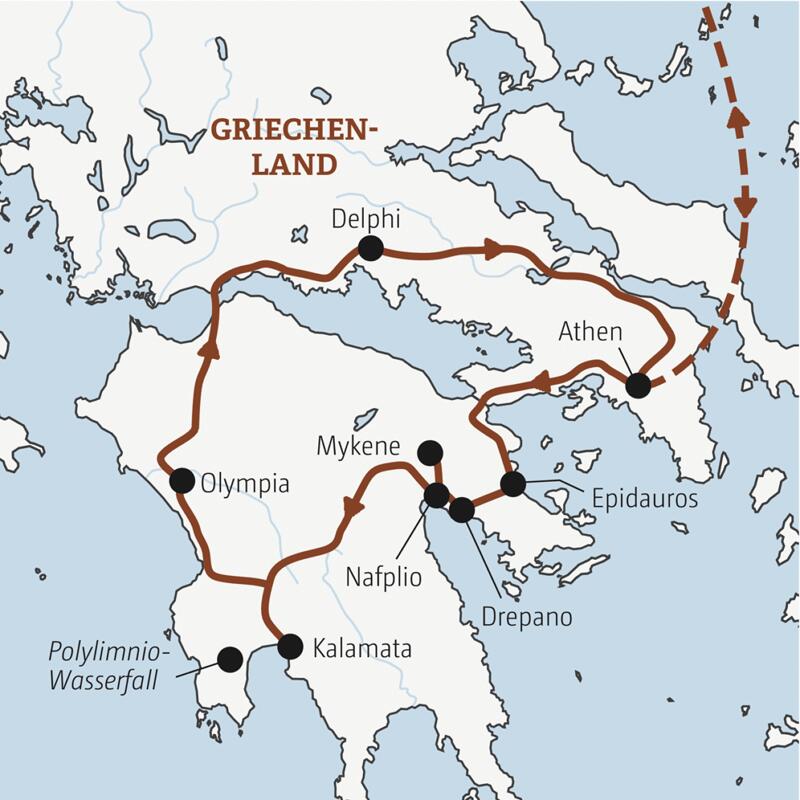 Reiseverlauf der Marco Poloe Reise Griechenland